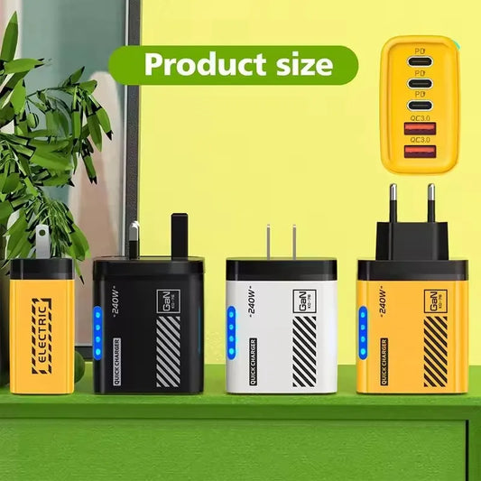 Ładowarka 240W GaN 5 Portów - 3PD 2USB LED QC3.0 dla iPhone 17 Pro Samsung Xiaomi