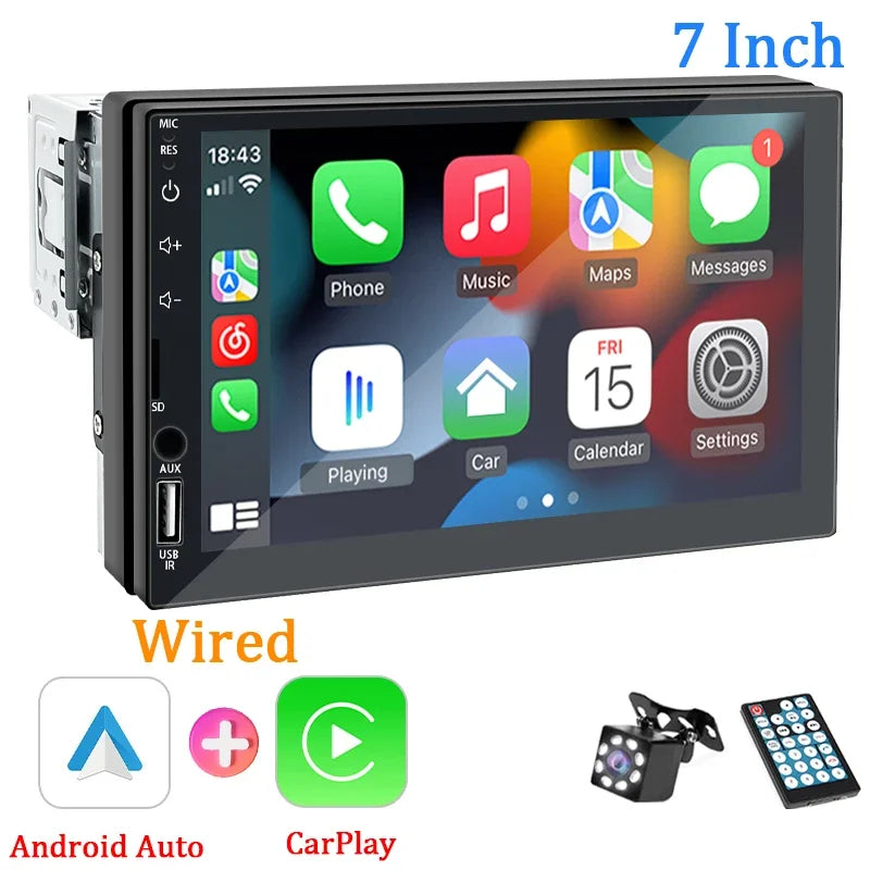 Radio Samochodowe 1 Din Carplay Android Auto - 7'' Touch Screen FM Bluetooth MirrorLink