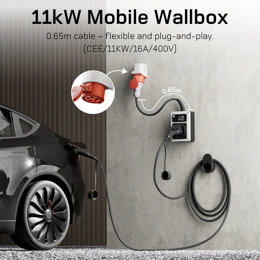 Wallbox Mobilny 11kW/22kW CEE Type 2 - Ładowarka EV 16A/32A 3-Fazy RFID WiFi