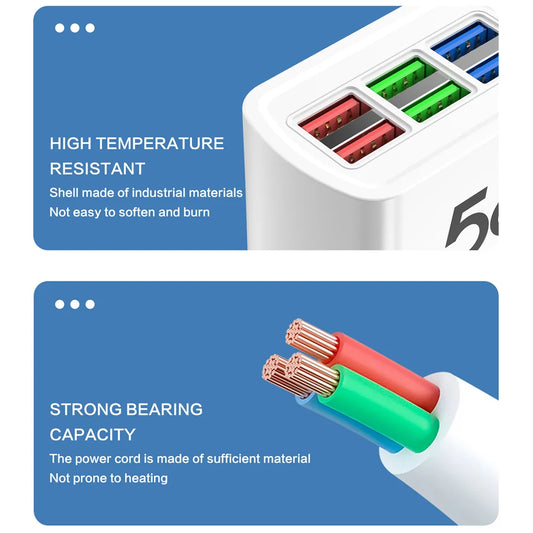 Ładowarka Multiport 6 Portów USB Type C - Szybka Podróżna dla iPhone Xiaomi OPPO Samsung
