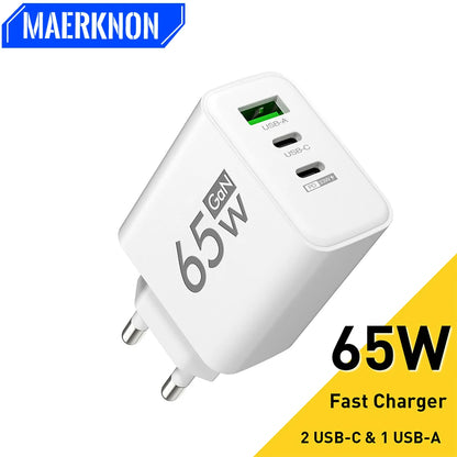 Ładowarka 65W GaN USB Type-C PD QC3.0 - Szybka z Kablem iPhone Samsung Xiaomi