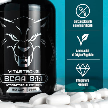 BCAA 8:1:1 Vitastrong 5000mg - Aminokwasy Rozgałęzione z Witaminą B6 Pre/Post Workout 150 Tabletek