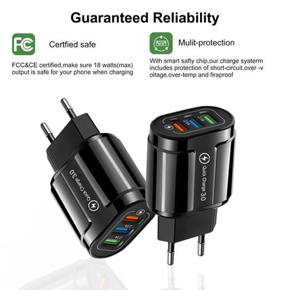 Ładowarka Quick Charge 3.0 18W - 3 Porty USB Szybka EU/US dla iPhone Samsung Xiaomi