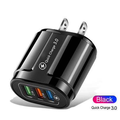 Ładowarka Quick Charge 3.0 18W - 3 Porty USB Szybka EU/US dla iPhone Samsung Xiaomi