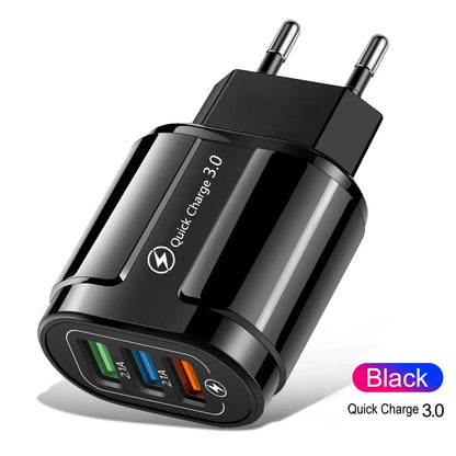 Ładowarka Quick Charge 3.0 18W - 3 Porty USB Szybka EU/US dla iPhone Samsung Xiaomi