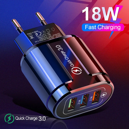 Ładowarka Quick Charge 3.0 18W - 3 Porty USB Szybka EU/US dla iPhone Samsung Xiaomi