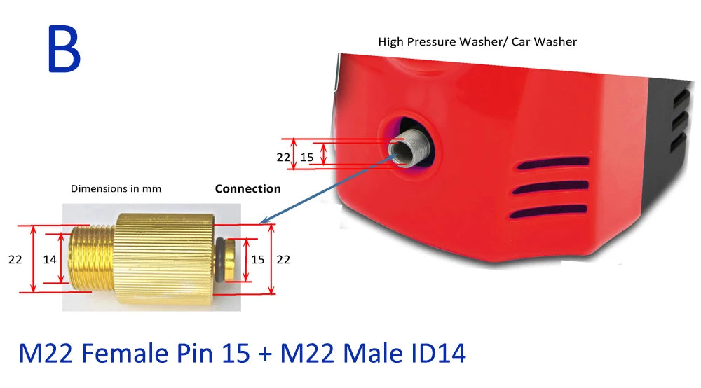 Adapter do Myjki Ciśnieniowej M22 ID14 na M22 ID15 - Złączka Miedziana