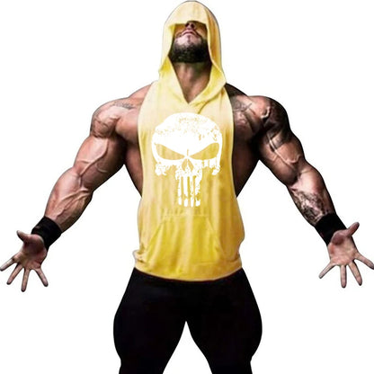 Koszulka Treningowa z Kapturem Skull - Męska Kamizelka Fitness | Bodybuilding
