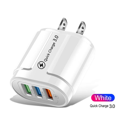 Ładowarka Quick Charge 3.0 18W - 3 Porty USB Szybka EU/US dla iPhone Samsung Xiaomi