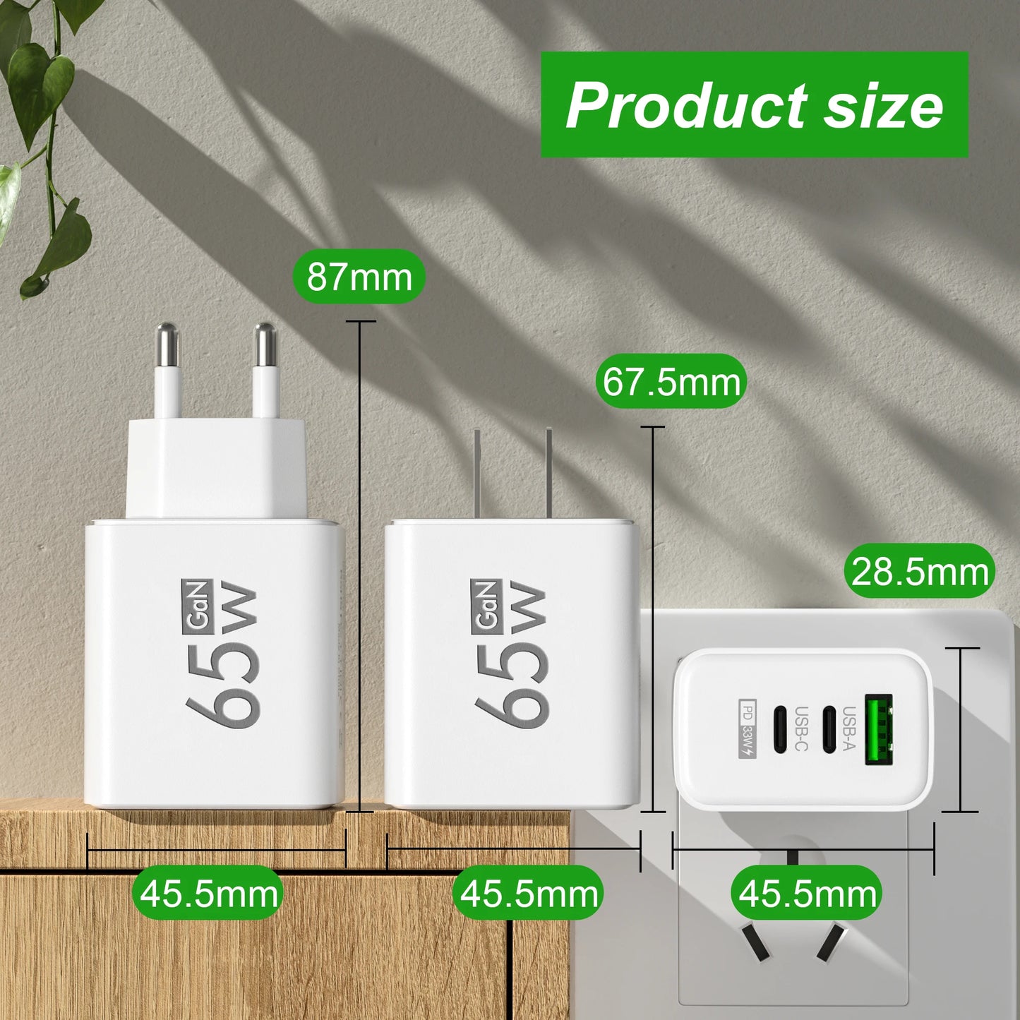 Ładowarka 65W GaN USB Type-C PD QC3.0 - Szybka z Kablem iPhone Samsung Xiaomi