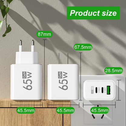 Ładowarka 65W GaN USB Type-C PD QC3.0 - Szybka z Kablem iPhone Samsung Xiaomi