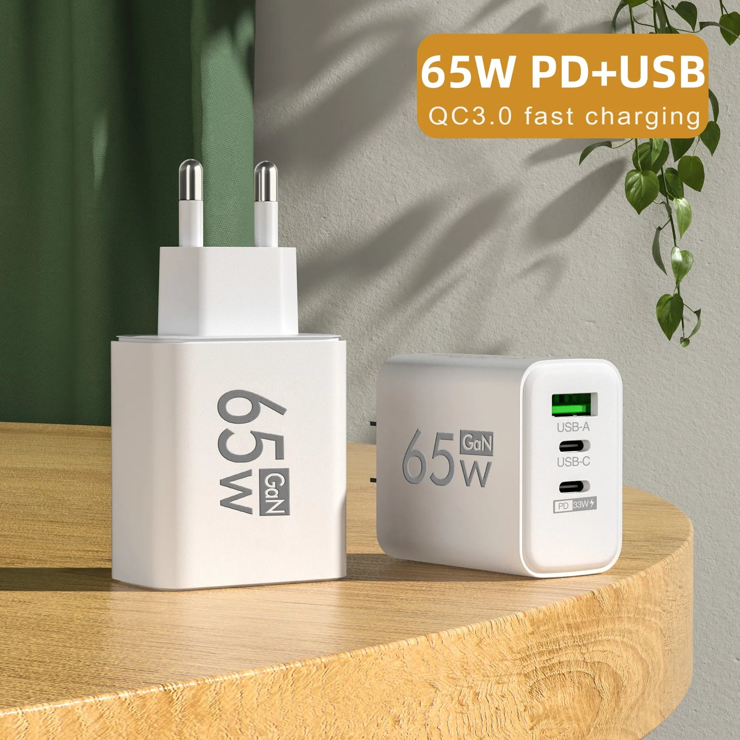 Ładowarka 65W GaN USB Type-C PD QC3.0 - Szybka z Kablem iPhone Samsung Xiaomi