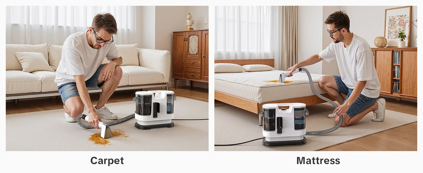 Lubluelu V8 Myjący Odkurzacz Dywanów 800W - Gorąca Woda 60°C, Silne Ssanie 15kPa