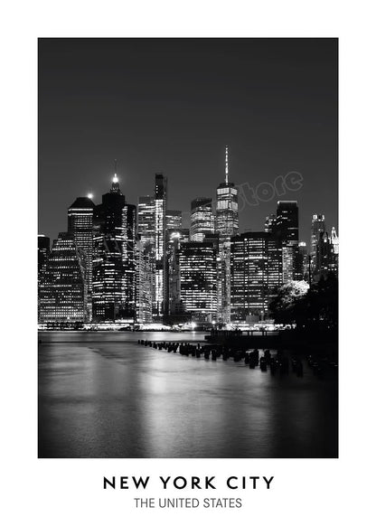 Minimalistyczny Plakat Czarno-Biały Miasta Nowy Jork Paryż Rzym - Obraz na Płótnie Dekoracja Ścienna