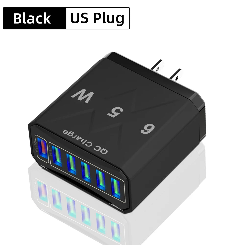 Ładowarka 65W 6 Portów USB QC3.0 - Podróżna iPhone 14 Samsung Xiaomi EU/US/UK