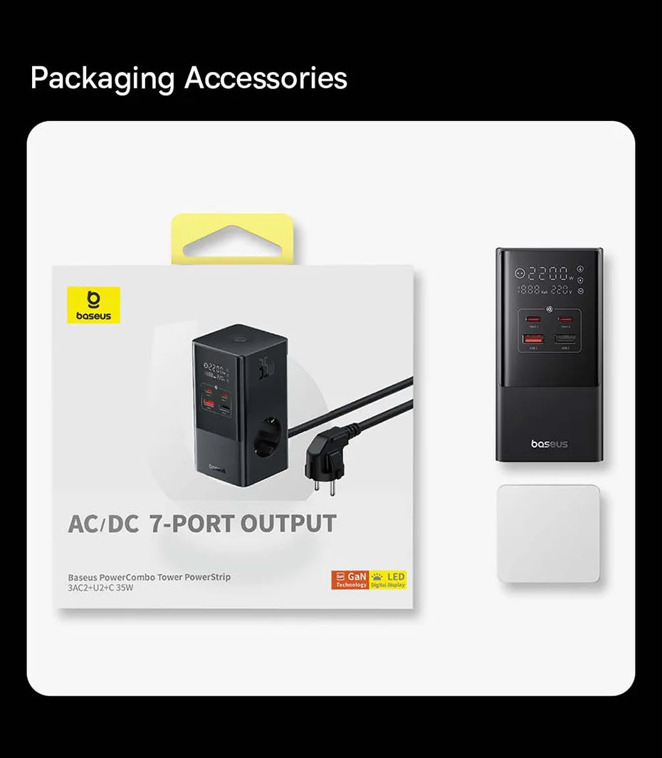 Baseus 35W Fast Charger 7w1 Power Strip - Stacja Ładująca Surge Protector iPhone