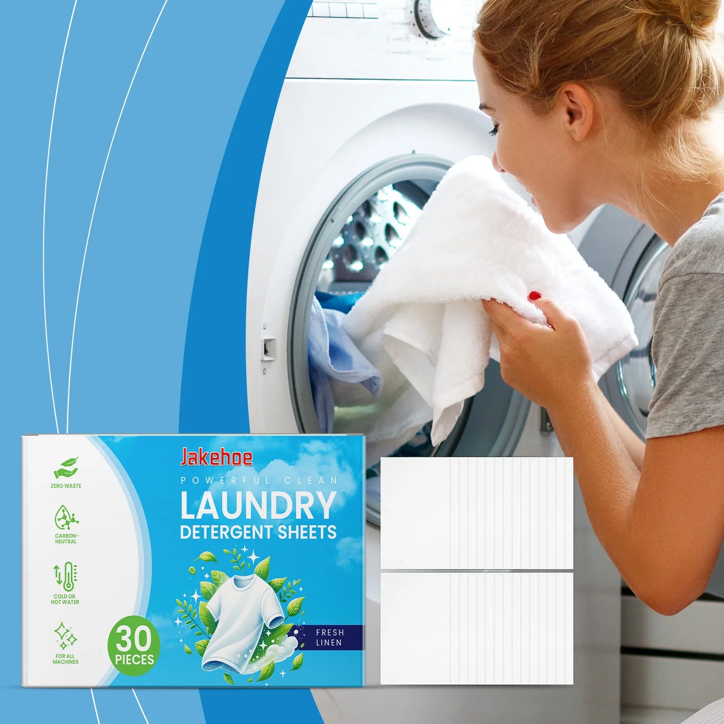 30PCS Laundry Detergent Sheets - Remove Stubborn Stains & Odors - Dissolve Completely - Safe for All Fabrics Including Delicates