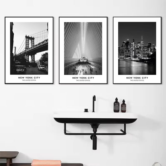 Minimalistyczny Plakat Czarno-Biały Miasta Nowy Jork Paryż Rzym - Obraz na Płótnie Dekoracja Ścienna