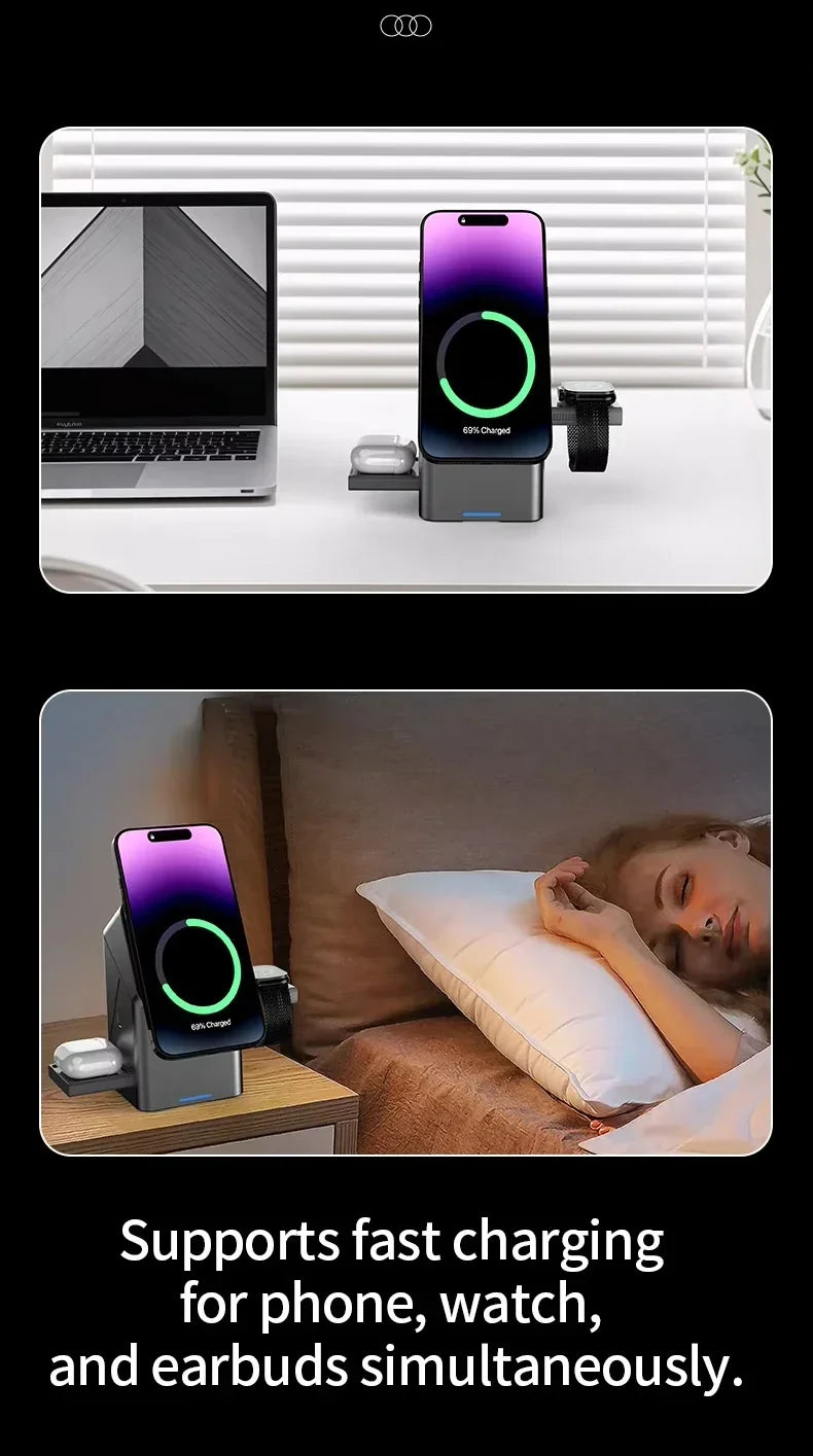 Ładowarka Bezprzewodowa 3w1 Magnetyczna - iPhone 16/15/14/13 iWatch AirPods
