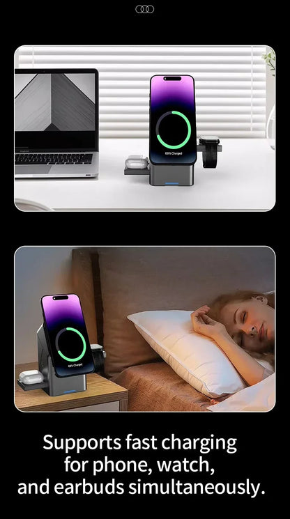 Ładowarka Bezprzewodowa 3w1 Magnetyczna - iPhone 16/15/14/13 iWatch AirPods