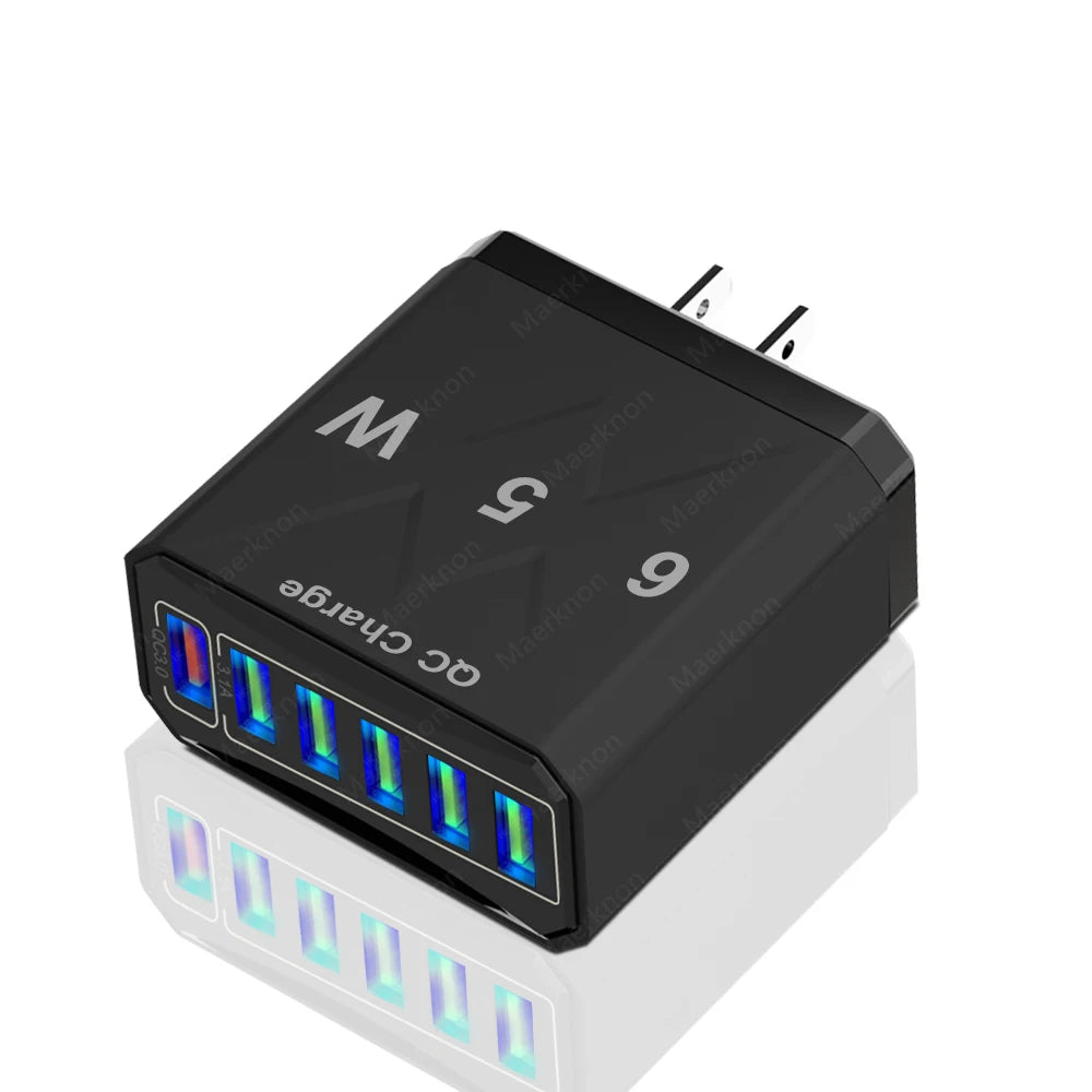 Ładowarka Sieciowa 65W 6 Portów USB - Stacja Ładowania QC3.0