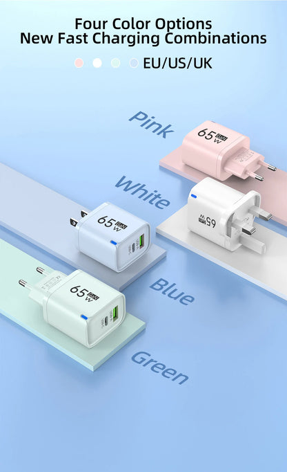 Ładowarka GaN 65W PD USB Type C - Szybka dla iPhone Xiaomi Huawei Samsung OnePlus