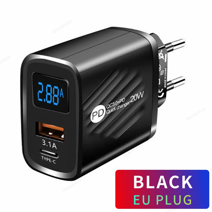 Ładowarka PD 20W USB-C z Wyświetlaczem LED - Quick Charge 3.0
