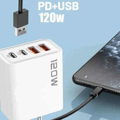 Ładowarka 120W 4 Porty USB-C PD QC3.0 - Podróżna iPhone Samsung EU/US/UK