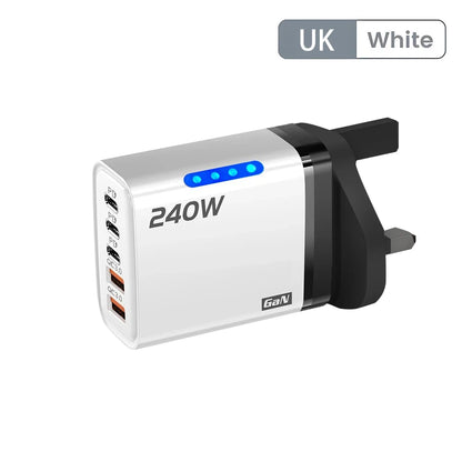 Ładowarka 240W GaN 5w1 USB-C - 3PD 2USB QC3.0 Kabel 10A iPhone 16 Samsung
