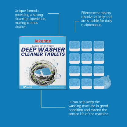 12pcs Washing Machine Cleaner Tablets, Deep Clean & Deodorize for Front/Top Load Washers, Removes Limescale & Residue