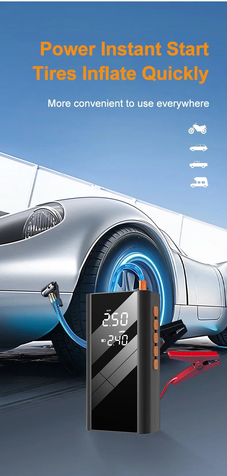 Rozrusznik Samochodowy 4w1 1200A 150PSI - Pompka Powerbank Kompresor