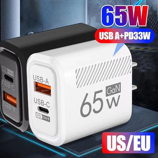 Ładowarka 65W GaN USB Type-C PD QC3.0 - iPhone Xiaomi Samsung EU/US