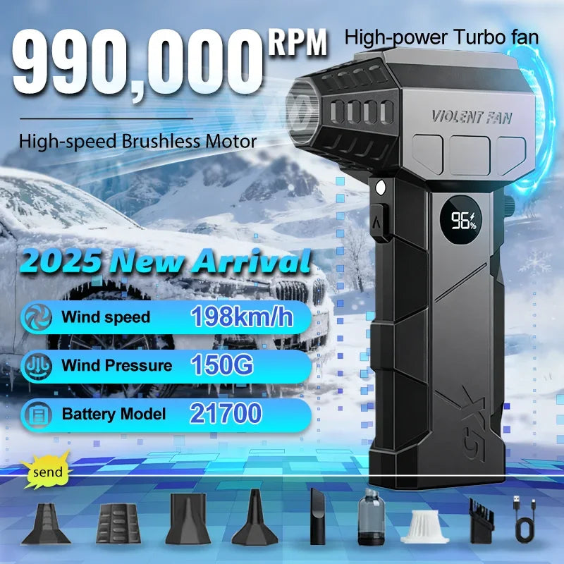 Dmuchawa 990000RPM Turbo - Powerful Air Blower Brushless Motor 198km/h Display Vacuum Kit