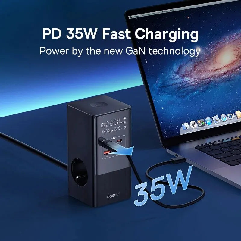 Baseus 35W Fast Charger 7w1 Power Strip - Stacja Ładująca Surge Protector iPhone