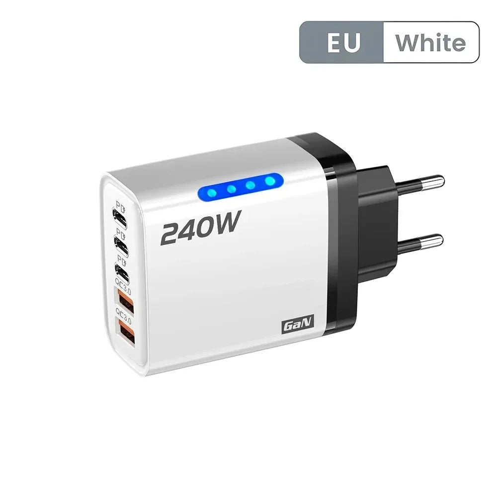 Ładowarka 240W GaN 5w1 USB-C - 3PD 2USB QC3.0 Kabel 10A iPhone 16 Samsung