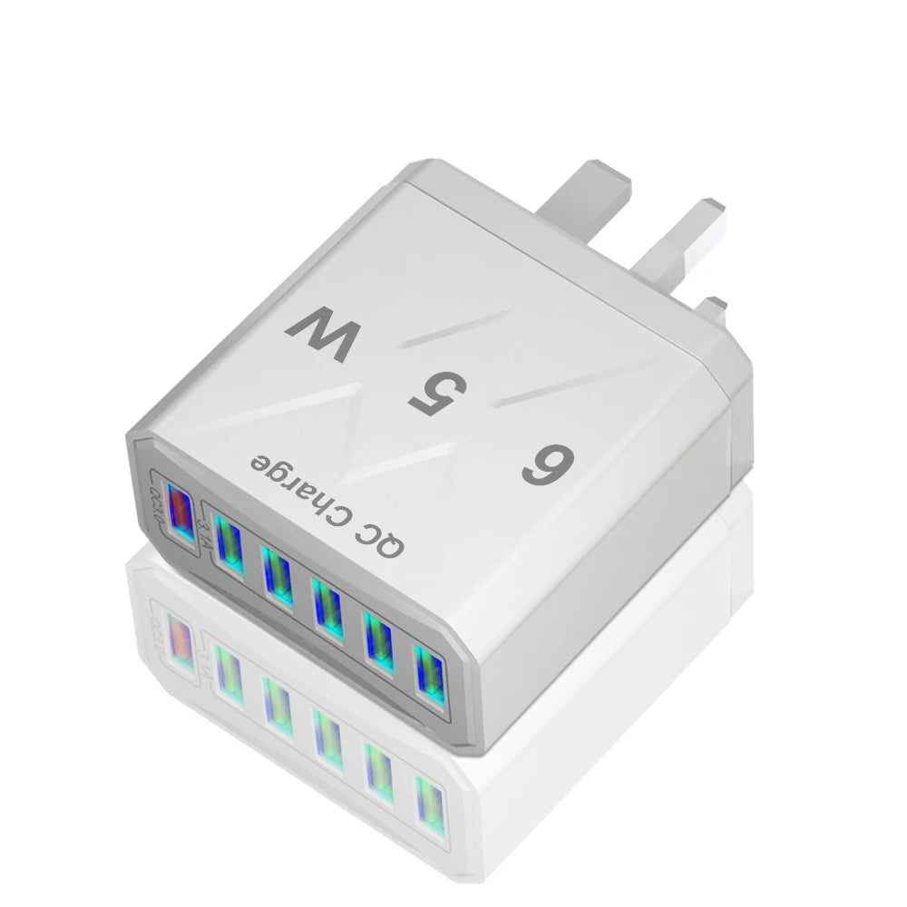 Ładowarka Sieciowa 65W 6 Portów USB - Stacja Ładowania QC3.0