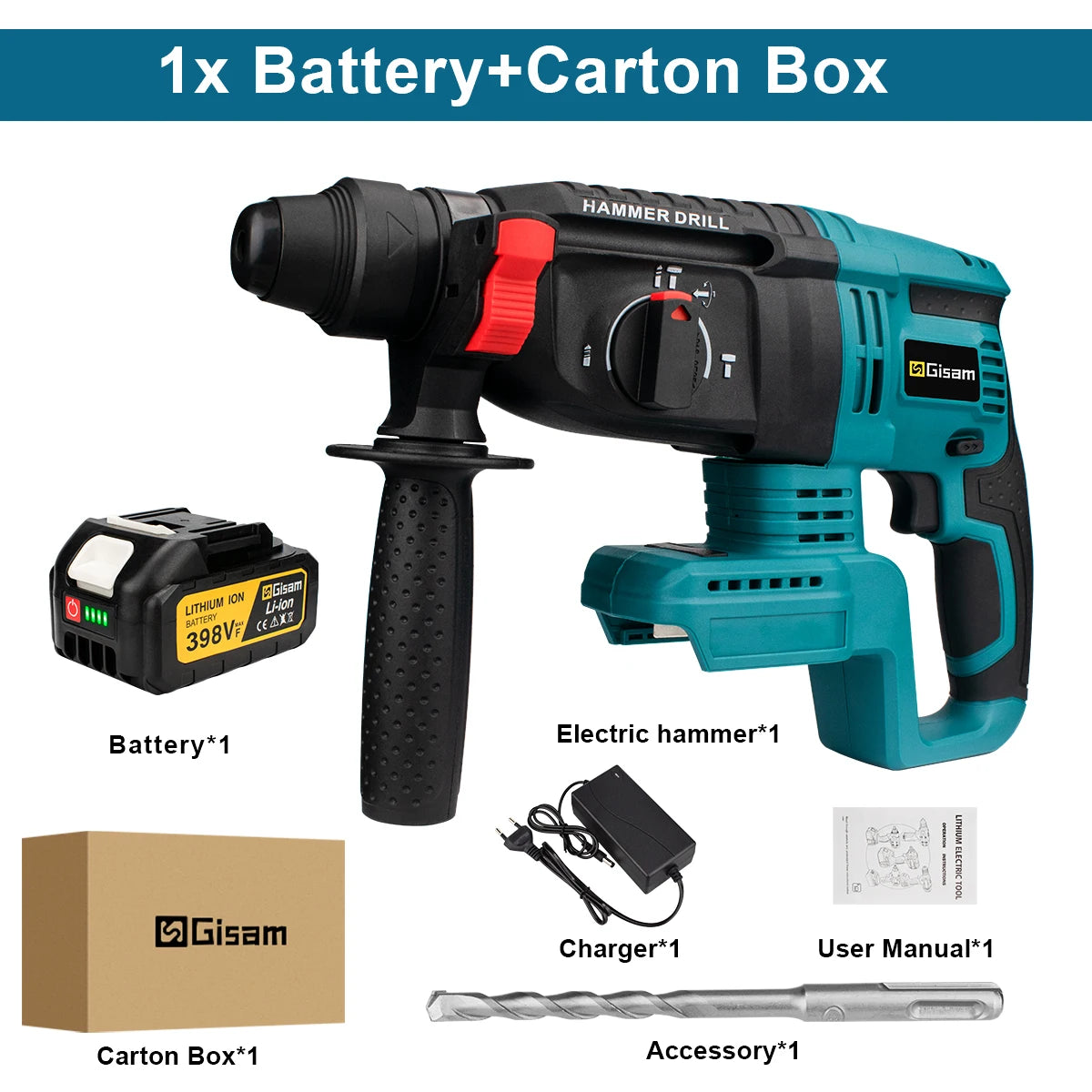 Wiertarka Udarowa Gisam 26mm Brushless - Młot Obrotowy Makita 18V Bezprzewodowa