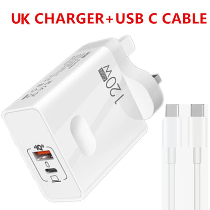 Ładowarka 120W Fast Charger USB Type C PD - Szybkie Ładowanie QC3.0 dla iPhone Xiaomi Samsung