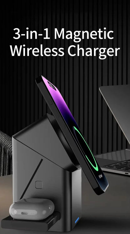 Ładowarka Bezprzewodowa 3w1 Magnetyczna - iPhone 16/15/14/13 iWatch AirPods