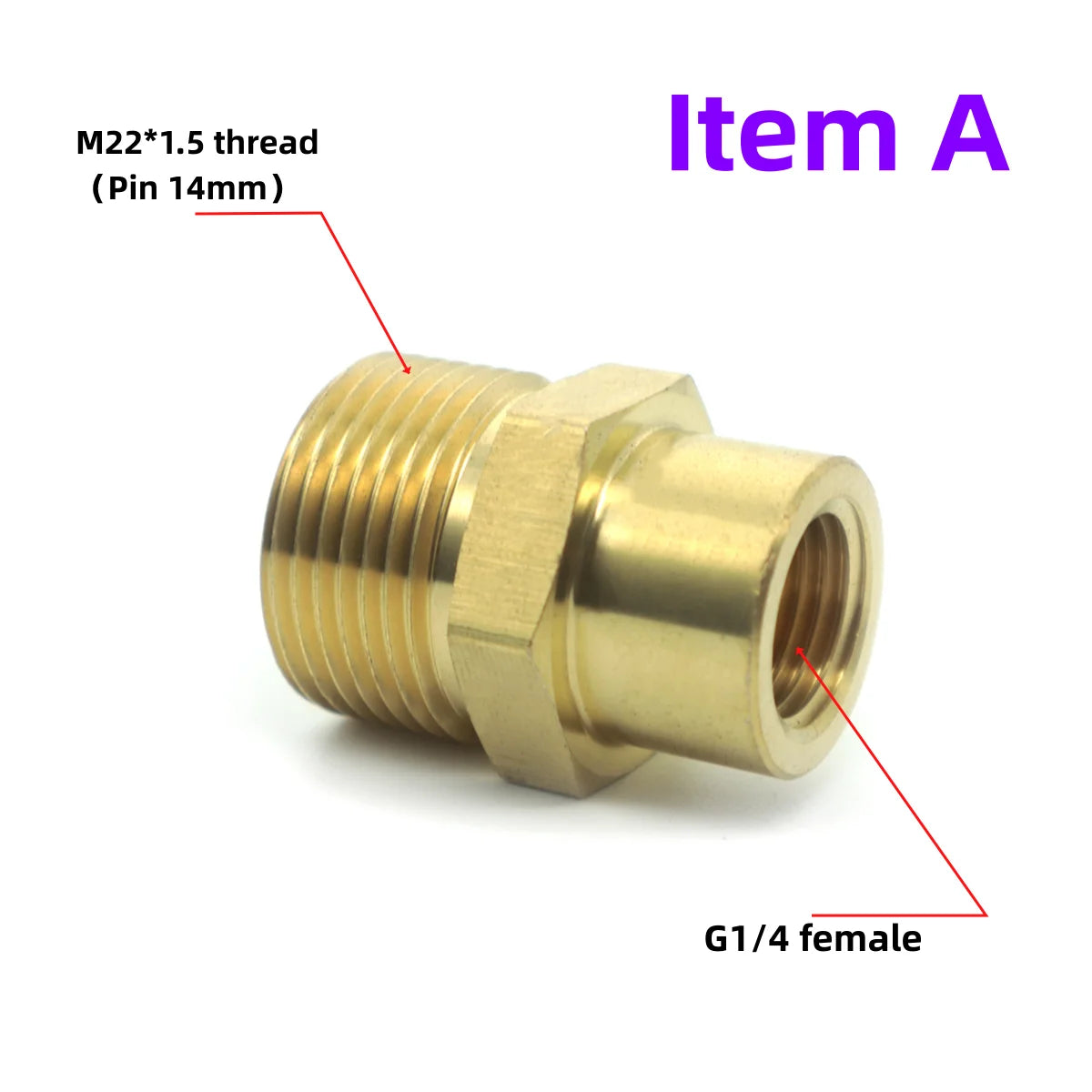 Adapter Drision M22 Male 1/4 Inch - Brass Water Jet Connector Fitting Washer High Pressure