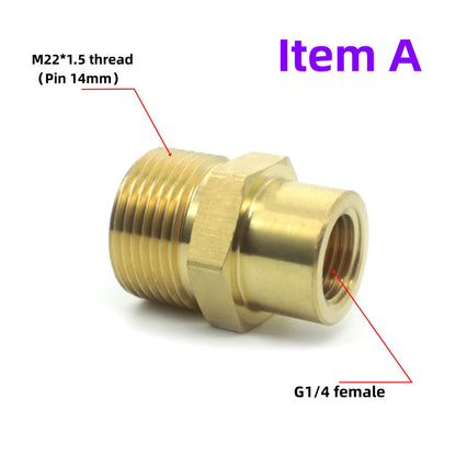Adapter Drision M22 Male 1/4 Inch - Brass Water Jet Connector Fitting Washer High Pressure