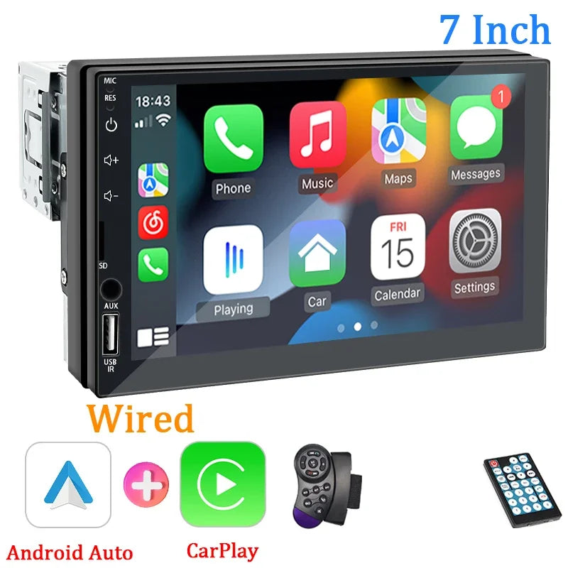 Radio Samochodowe 1 Din Carplay Android Auto - 7'' Touch Screen FM Bluetooth MirrorLink