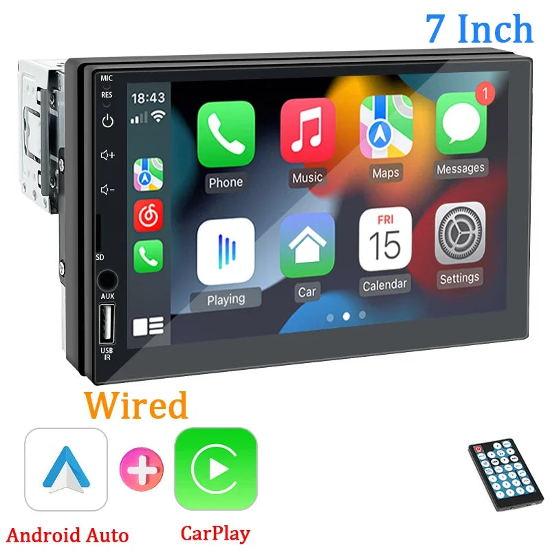 Radio Samochodowe 1 Din Carplay Android Auto - 7'' Touch Screen FM Bluetooth MirrorLink