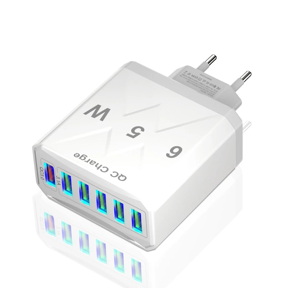 Ładowarka Sieciowa 65W 6 Portów USB - Stacja Ładowania QC3.0