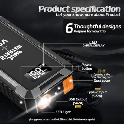Rozrusznik Awaryjny 12V 6000mAh - Przenośny Powerbank z Oświetleniem