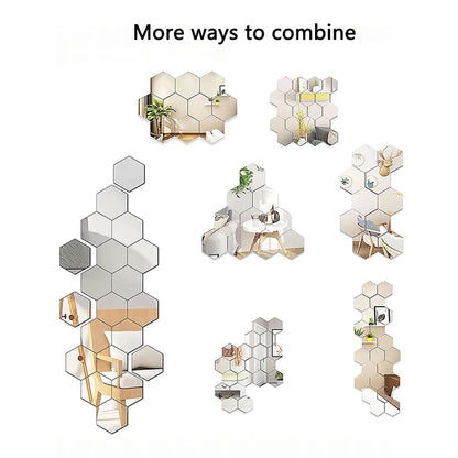 Naklejki Lustrzane 3D Heksagon - Dekoracyjne Naklejki Ścienne Rose Gold Silver do Salonu Sypialni