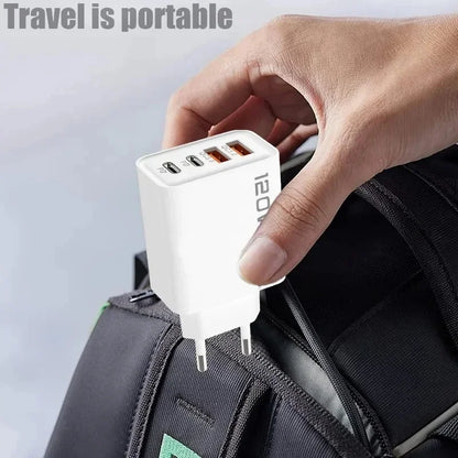 Ładowarka 120W 4 Porty USB-C PD QC3.0 - Podróżna iPhone Samsung EU/US/UK