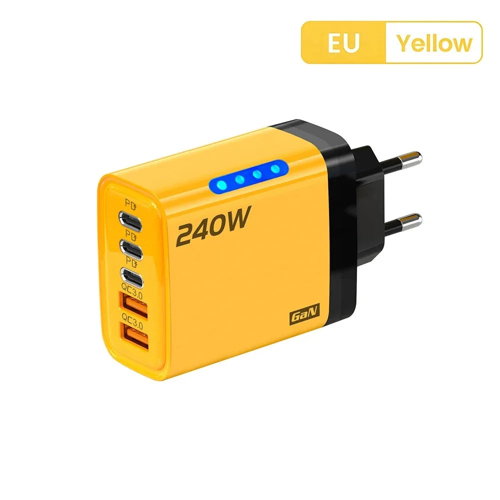 Ładowarka 240W GaN 5w1 USB-C - 3PD 2USB QC3.0 Kabel 10A iPhone 16 Samsung