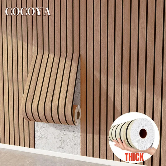 Tapeta Samoprzylepna Imitacja Kratki Drewno - Gruba Pianka PVC do Sypialni