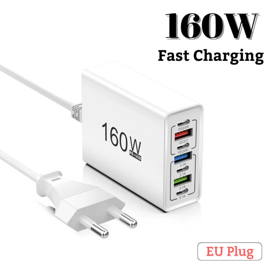Ładowarka Sieciowa 160W USB-C - Szybkie Ładowanie 7 Portów